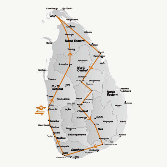De route van je rondreis door Sri Lanka<br>