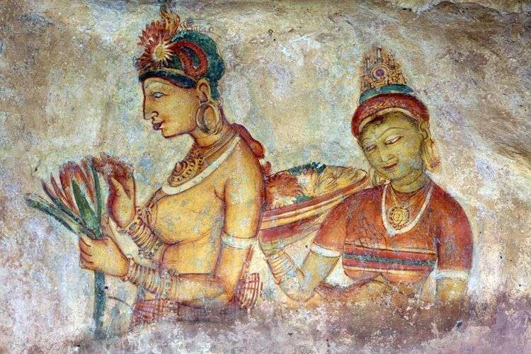De vijfde eeuwse fresco's van Sigiriya
