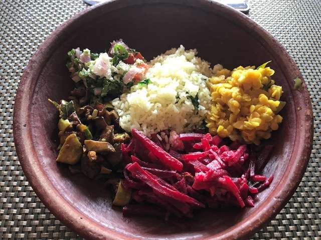 Sri Lankan rice and curry is heerlijk.