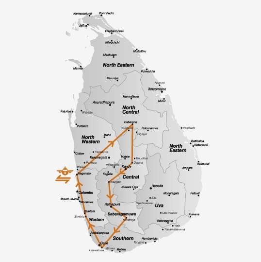 De route van je avontuurlijke drie weekse Sri Lanka rondreis
